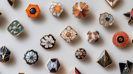 Wall Mural - Colorful Decorative Pins in Various Shapes and Designs on Display