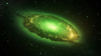 Wall Mural - green spiral galaxy rotating in deep space with stars