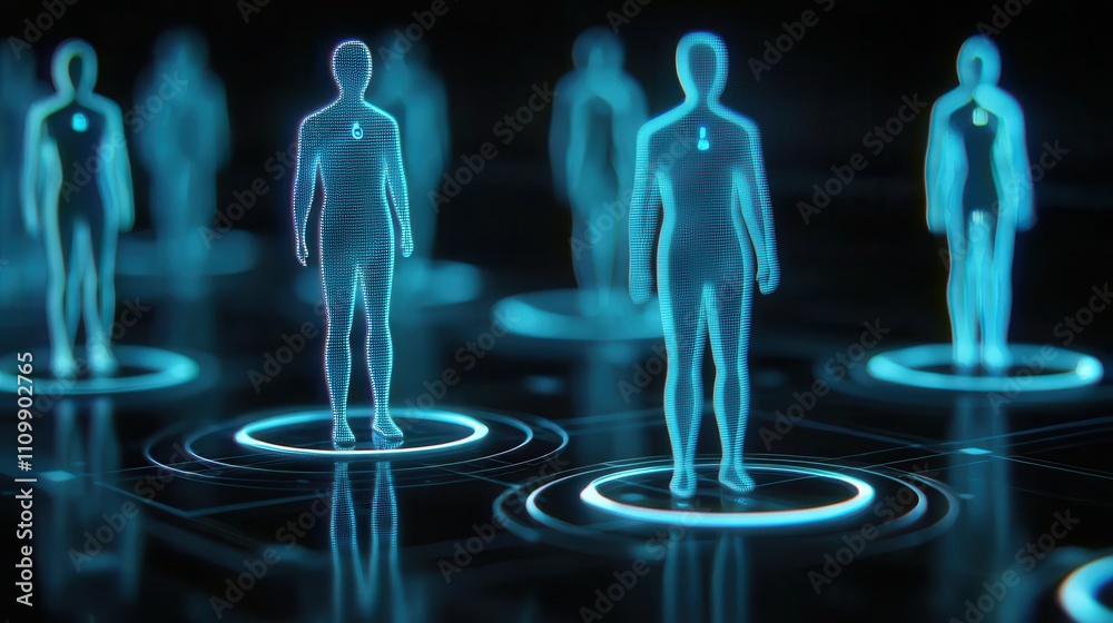 A futuristic representation of holographic human figures, showcasing ...