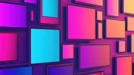 Poster - A vibrant, abstract composition of colorful rectangular frames layered against a dark background, creating a modern and dynamic visual experience.