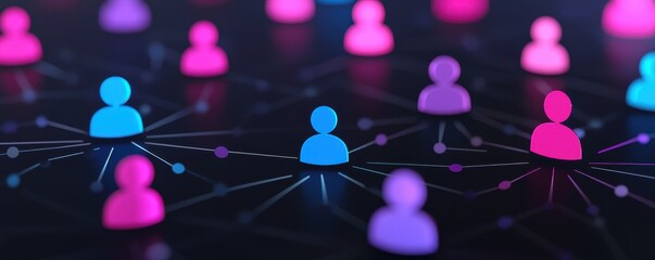 Poster - A vibrant network of stylized user icons connected by lines, symbolizing digital communication and social interaction.