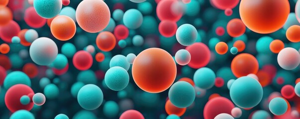 Poster - Colorful abstract representation of molecules or cells, showcasing a vibrant pattern of spheres in various sizes and colors against a blurred background.