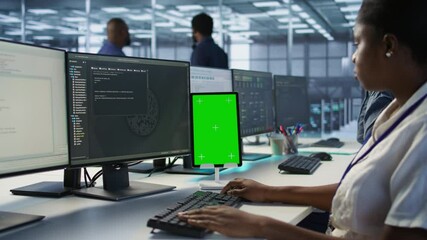 Poster - programmers use isolated screen tablet in server room, developing disaster recovery plans ensuring m