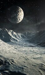Wall Mural - Breathtaking Lunar Landscape with Moon and Starry Sky Backdrop