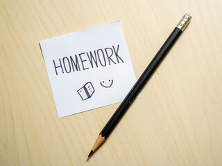 Poster - Homework reminder note student desk educational content indoor close-up view study motivation