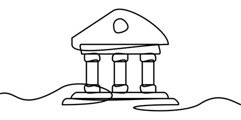 Fototapete - continuous line drawing of bank building symbol. financial theme abstract line art illustration