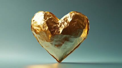 Poster - A Golden Textured Heart Shape Against A Teal Background