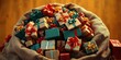 © Vibrant Visions Pixe - A Burlap Sack Overflowing with Beautifully Wrapped Gifts, a Festive Display of Generosity and Celebration