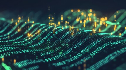 Fototapete - A green and yellow wave of numbers and dots