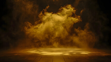 Poster - Ethereal Yellow Smoke in Dark Space, Dramatic Atmosphere with Soft Light, Artistic Background for Creative Designs and Unique Visual Effects