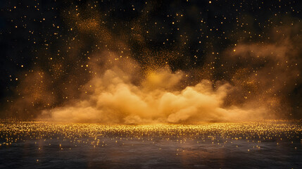 Poster - A Magical Scene of Golden Dust and Clouds Illuminating a Dark Sky with Sparkling Stars and Glimmering Light in an Enchanting Dreamlike Atmosphere