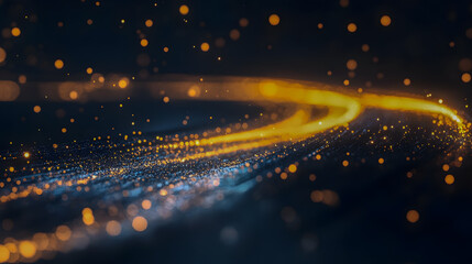 Poster - Abstract flow of golden and blue lights creating vibrant trails against a dark background, suitable for enhancing various creative projects and designs