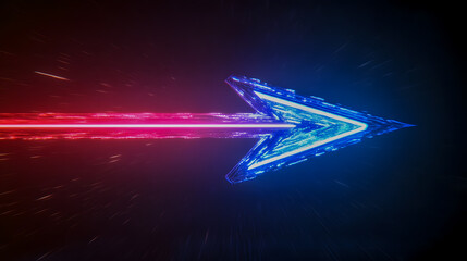 Poster - Futuristic Arrow in Motion with Vibrant Neon Colors and Light Trails Representing Speed and Direction in Digital Design