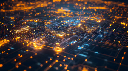 Poster - Abstract Digital Visualization of Technological Network with Glowing Nodes and Connections in a Futuristic Environment