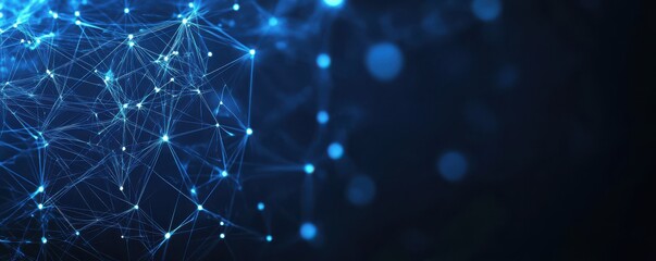 Poster - Abstract Digital Network Background with Blue Glowing Connections and Neurons Illustrating Modern Technology, Data Flow, and Innovative Communication Concepts