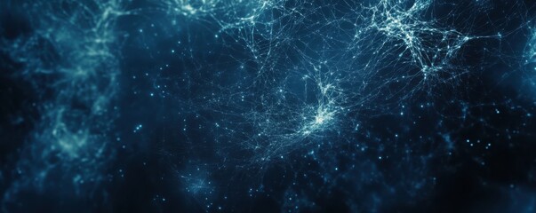 Poster - Abstract Network Visualization with Dynamic Blue and Black Shades Representing Data Connections and Digital Communication in a Futuristic Environment