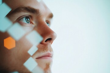 Wall Mural - Close-up of a man's face with geometric shapes in the foreground.