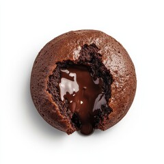 A decadent chocolate lava cake oozing with molten center, isolated white background, hyperrealism art style