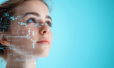 Poster - Portrait of a girl with digital elements, symbolizing technology.