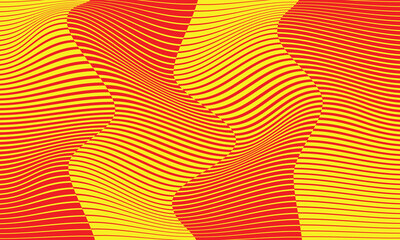 Poster - abstract monochrome geometric red big to small irregular wave line pattern on yellow can be used background.