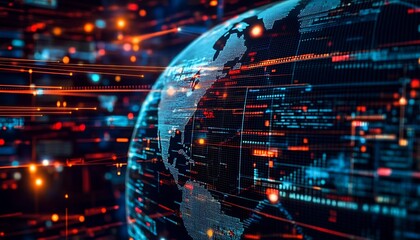 Poster - A digital representation of Earth with data overlays, symbolizing technology and connectivity.
