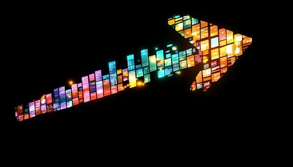 Poster - A vibrant arrow composed of colorful digital screens, symbolizing growth and progress.