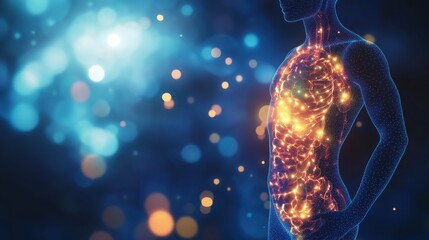 Poster - Abstract Human Body with Glowing Particles and Light Elements