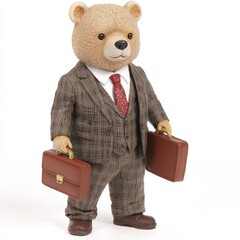 Poster - Business bear in a suit with briefcases office setting figurine display professional environment creative concept for branding