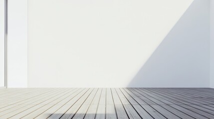 Poster - Minimalist Room Interior with White Wall and Wooden Floor Design