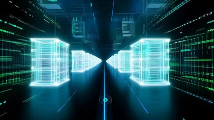 Poster - Virtual data center corridor with cloud servers providing compute power