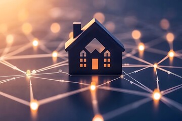 Poster - A stylized house model surrounded by glowing network connections, symbolizing smart homes.