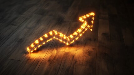 Poster - A glowing arrow symbolizing growth and progress on a wooden floor.