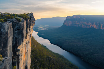 Wall Mural - View of river running through a valley with mountains either side