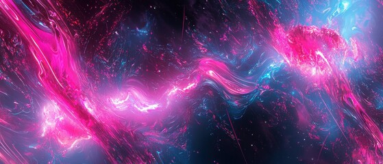 Poster - Abstract art of neon light streaks in a vibrant energy-filled digital universe