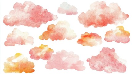Poster - Digital art of serene watercolor clouds pink and orange nature aesthetic viewpoint