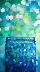 Poster - Serene blue-green bokeh capturing tranquility in indoor abstract photography