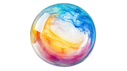 Poster - A colorful, swirling orb resembling a soap bubble, showcasing vibrant hues of blue, orange, and pink against a transparent background.