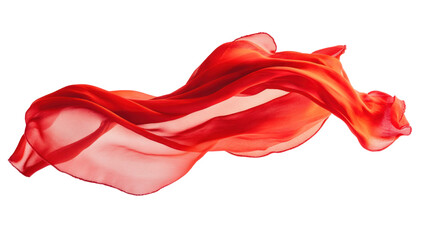Poster - A flowing red silk fabric, elegantly draped and capturing light, showcasing its delicate texture and movement.