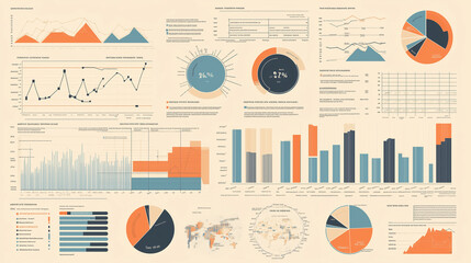 Poster - Business growth analysis infographic with stacked bar graphs, line charts, and icons for key metrics like revenue, profit margin, and customer retention rates.