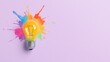 © Tuong - Colorful Liquid Paint Lightbulb on Purple Background - Creative Inspiration Concept