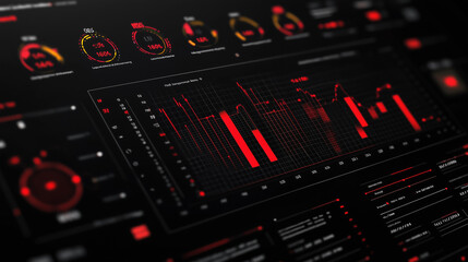 Poster - Corporate analytics dashboard-style infographic with bar charts, line graphs, and numerical KPIs showcasing monthly performance metrics.