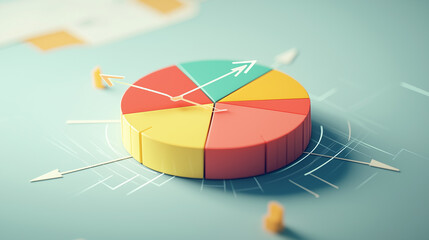 Poster - Creative infographic showing a layered pie chart for budget allocation, paired with arrows indicating the growth of investment returns.