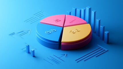 Poster - Creative infographic showing a layered pie chart for budget allocation, paired with arrows indicating the growth of investment returns.