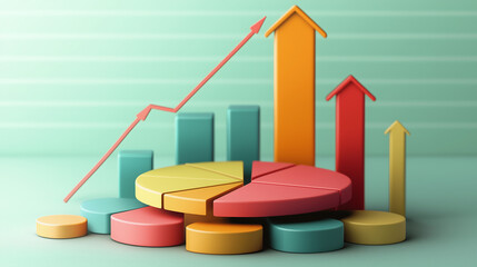 Poster - Creative infographic showing a layered pie chart for budget allocation, paired with arrows indicating the growth of investment returns.