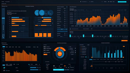 Poster - Data visualization of financial performance, including a radial chart for quarterly profit breakdowns and interactive graphs for year-over-year revenue growth.