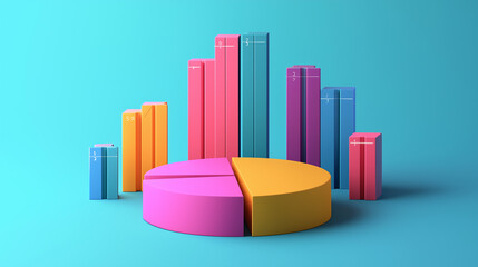 Poster - Infographic featuring a vibrant 3D pie chart displaying market share percentages, alongside colorful bar graphs illustrating annual sales growth trends.