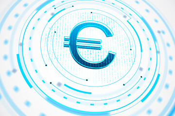 Poster - Euro currency symbol in futuristic digital blue design on a white background with circular technology elements. 3D Rendering