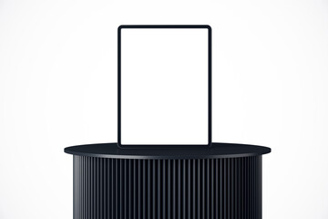 Aufkleber - Minimalistic black tablet on modern cylindrical pedestal, white background. 3D Rendering