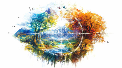 wheel of the world _a sacred geometry design with a mathematical and natural theme. the design has a