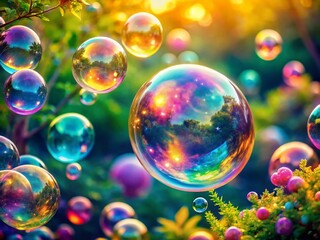 Canvas Print - Colorful Soap Bubbles Pastel Dreamy Ethereal Surreal Double Exposure